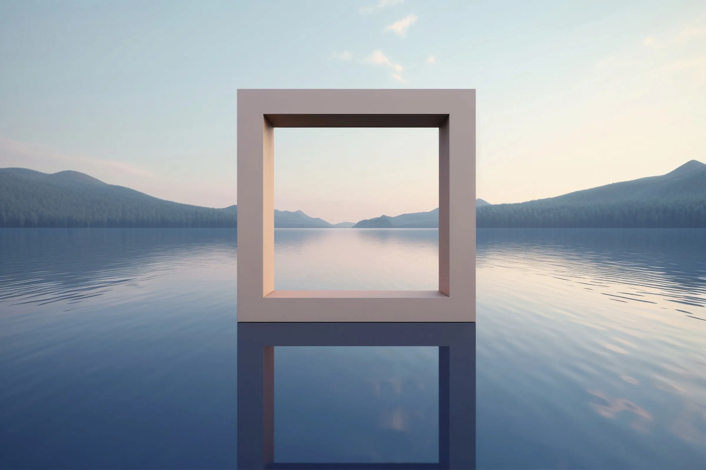 A square frame standing in still water